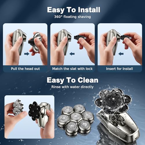 Image of Electric Shaver for Bald Men, Vylto Upgrade 7D Head Shaver, Anti Pinch Head Shaver with 5-in-1 Men's Care Kit, IPX7 Waterproof, Wet /Dry, Type-C Charging, Head Shaver for Bald Men