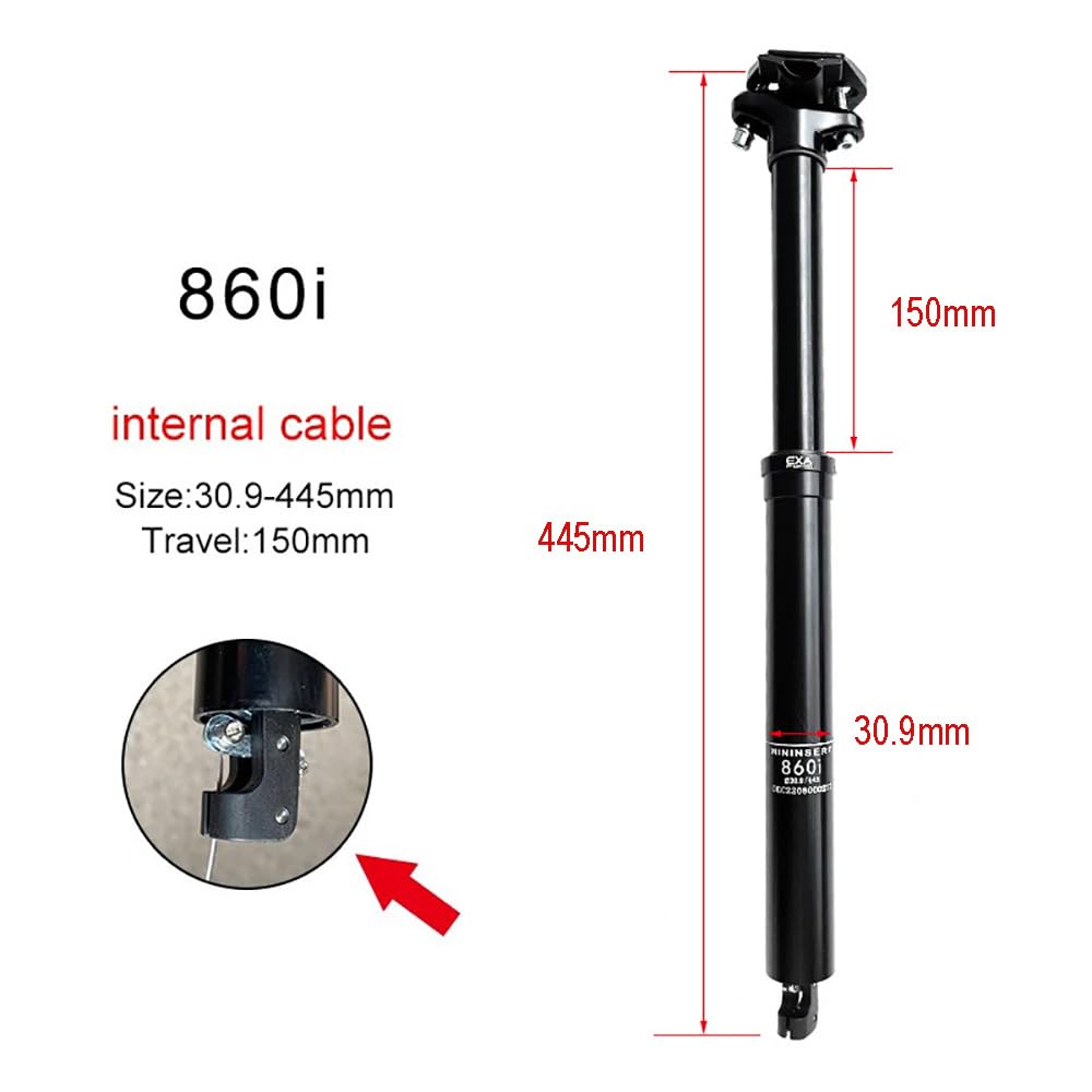 Tige de Selle VTT Suspendue et Telescopique Diamètre 30,9mm/31,6mm,Tube de Selle Amortisseur Hydraulique de Vélo avec Levier à Distance et Kit de Câbles,Débattement 100mm/125mm/150mm