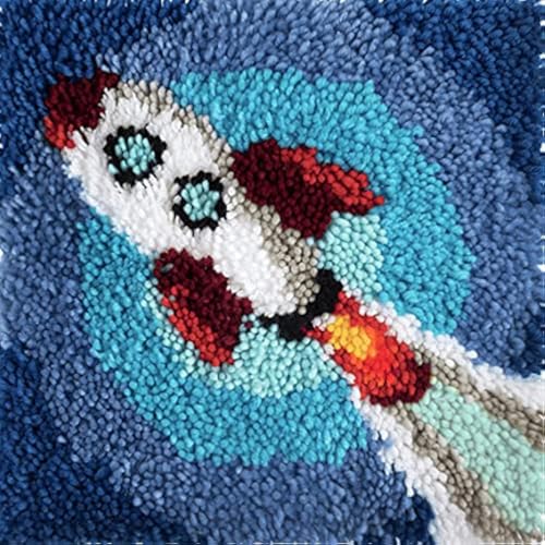 Image of Rocket Fire Arrow Latch Hook Rug Kits for Adults and Kids Beginner Needle Crochet Yarn Kits Embroidery Carpet Hook and Latch Kit Cushion Christmas Home Decoration 30x30cm, XZD060