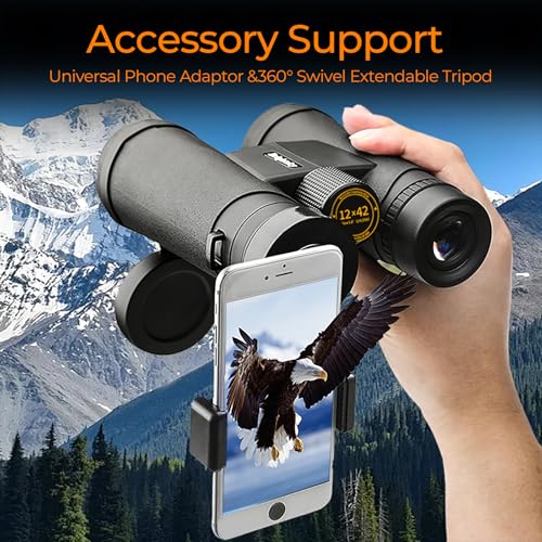 Binoculares 12x42 para adultos con adaptador para teléfono miniatura 5