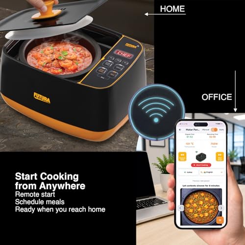 Image of Hawkins Futura Smart Pot with Smart App, 2 Litre Smart Electric Cooker | Wi-Fi App Control | Automatic Rice Cooking | Slow Cooking, Saute, Fry, Steam & Warm Functions | 100+ Guided Recipes | Portable Table-Top Cooker | Black (FSP1W)