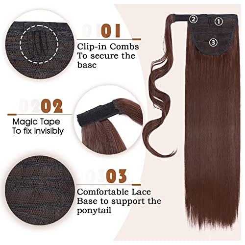 TESS Clip in Ponytail Extension Blonde 23",Hair Extensions Ponytail Synthetic Wrap Around Long Straight Fake Pony Tails Hair Pieces for Women(#33) - Image 3