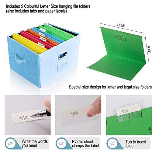 JSungo File Organizer Box Office Document Storage with Lid, Collapsible Linen Hanging Filing Organization, Home Portable Storage with Handle, Letter Size Legal Folder, Blue - Thumbnail 2