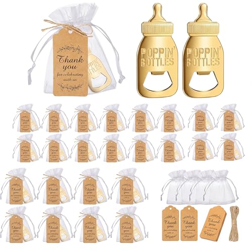 CHENGU Popping Bottle Openers Baby Shower Return Favors for Guests Bottle Opener Decorations and Souvenirs with Organza Bags Thank You Tags for Theme Party Favors (Retro Style,73 Pieces)