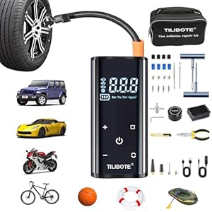 Tire Repair Kit 64PCS Heavy Duty Tire Repair Kit Tire Inflator Portable Air Compressor With 24000mWh Cordless Air Pump (120 PSI) For MPVs, Cars, E-Bikes And Motorcycles
