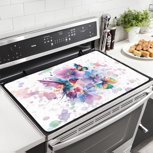 Image of Hummingbird Splash Stove Top Covers for Electric, Heavy Duty Silicone Glass Countertop Protector, Heat Resistant Range Ceramic Stove Top Covers Mat, Induction Cooktop Protector Home Decor