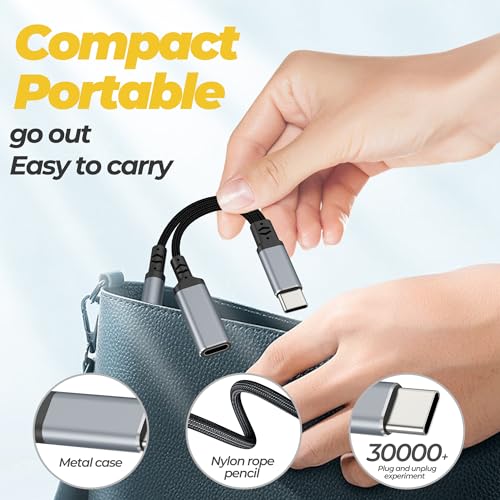 Image of USB C Headphone Adapter (2in1) Splitter Aux Jack Audio for iPhone 17 16 15 Pro Max 3.5MM to Type C Cable Charger Compatible with Samsung Galaxy S25 S24 S23 Dongle Cord Wired Android for IPad