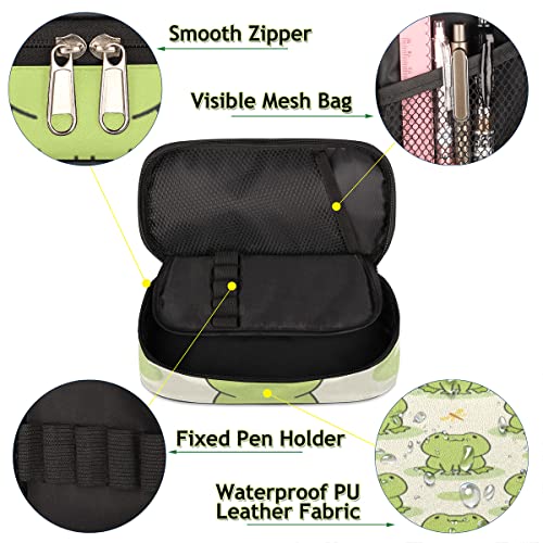Image of Pardick Cute Frog Big Capacity Pencil Pen Case Animal Frog Large Pencil Pouch with Zipper Compartments Pencil Bag for Boys Girls Adults Student Office School Supplies