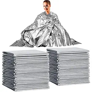 BESUNTEK Emergency Blanket, 20Pack Camping Thermal Blankets, Insulated Thermal Reflective Tarp Survival First Aid Space Foil Blanket for Outdoors,Hiking,Survival & Marathons (20, Silver, 63