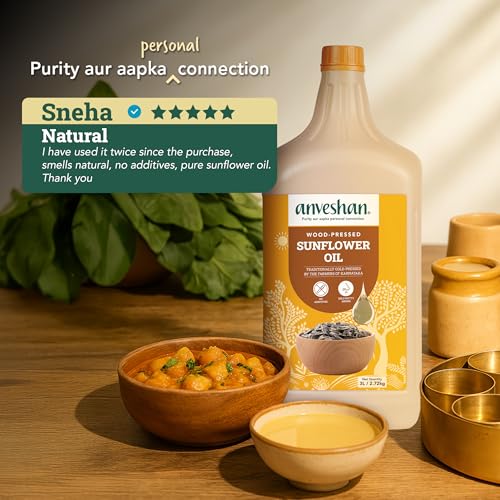 Image of Anveshan Wood Pressed Sunflower Oil 3Litre | HDPE Can | Kolhu /Chekku| Natural Antioxidants & Rich in Omega-6 | Hexane Free| Cholesterol Free (Pack of 2)