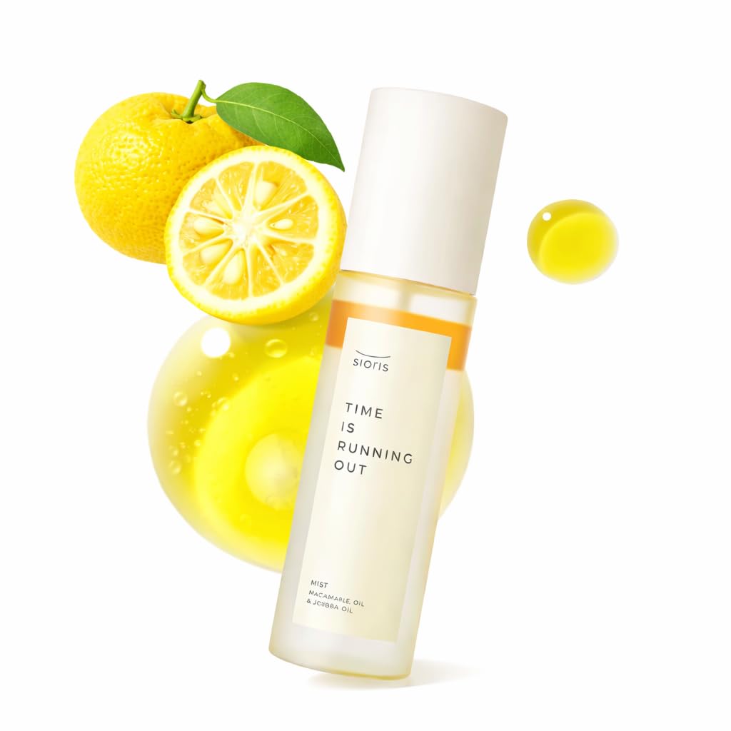 SIORIS Time Is Running Out mist 3.38 Fl oz, Organic and vegan face mist for Sensitive skin, jojoba oil for moisture lock, enriched citrus water rejuvenates, glass veil finish