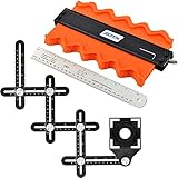 ZOTA Contour Gauge and 6 Fold Measuring Tool Kit,10' Metal Contour Gauge with Lock, Aluminum Alloy multi angle measuring ruler& 10' Aluminum Rulers -tile tools for installation