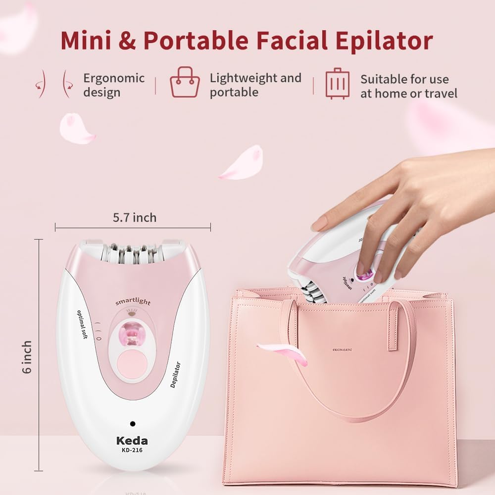 Gesichtsepilierer, Glabours Hauthaarentferner für Frauen Epilierer mit LED-Licht, Zwei Geschwindigkeiten Haarentfernungsgerät, Epilierer für Frauen, Pluxy Gesichtshaarentfernung für Bikini Arm Beine