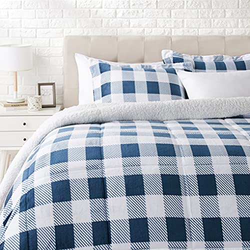 Amazon Basics Ultra-Soft Micromink Sherpa Comforter Bed Set - Navy Gingham, Full/Queen Amazon Basics Ultra-Soft Micromink Sherpa Comforter Bed Set - Navy Gingham, Full/Queen