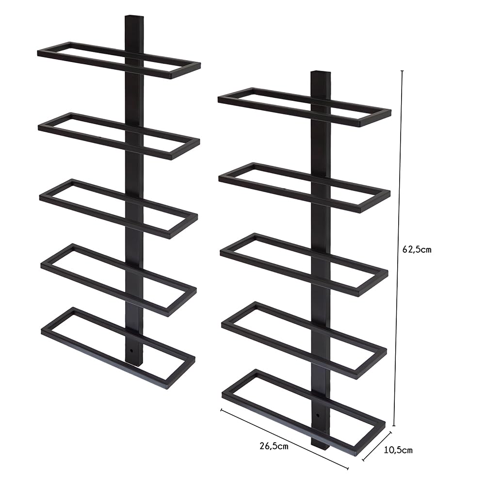 Box and beyond - Porte-Bouteilles Mural - 26,5 x 10,5 x 125 cm - Métal Noir - pour 10 Bouteilles - Etagères Bouteilles Murale - Rangement, Stockage - Garage, Cellier, Cave, Cuisine - Style Moderne