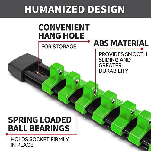 Image of Reniteco 15-Pack Socket Organizer Set, 1 /4 inch x 80 3 /8 inch x 75 1 /2 inch x 60 Clips | 215 Clip Capacity, Havy-Duty ABS Socket Rails, Removable Clips, Drive Socket Storage, Toolbox Drawer or Wall Mount
