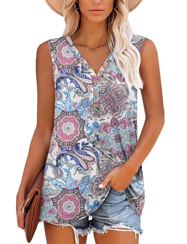KISSMODA Womens Boho Tops for Summer Sleeveless Tanks Loose Fit Casual Blouse Daily Shirts for Leggings (S-3XL)