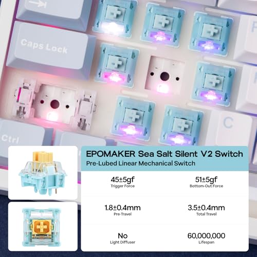 Image of EPOMAKER TH108 Full Size Mechanical Keyboard, Wireless Gaming Keyboard with 10000mAh Battery, Creamy Gasket, 108 Keys, Hot Swap, Custom Driver, RGB Backlight (Blue&White, Sea Salt Silent)