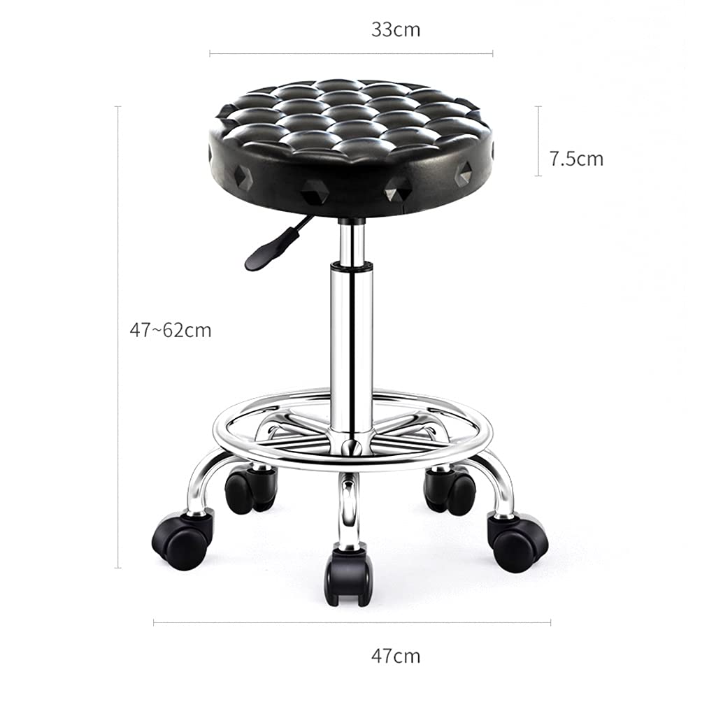 ZHOUXIAO Sgabello Regolabile in Altezza, Sgabello Rotabile Ergonomico Rotondo con Ruote di Silenzio, Pelle PU Comodo Sponge a 2 Strati in Spugna con Seduta più Ampia, Sgabell Brown