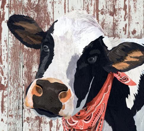 Set of 2 Individual Decoupage Paper Party Napkins BANDANA COW Watercolor Decor Luncheon Napkin for a Birthday, holiday, Wedding, Cocktail Party