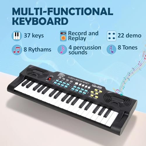 Image of INTERN Digital Electronic Piano Keyboard | LED Display, Mic & Adapter | Music Keyboard for Kids & Beginners with 8 Rhythms, 8 Tones, 22 Demo Songs & 4 Percussions Sounds. (3701-KB)