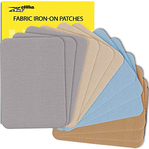 ZEFFFKA Premium Quality Fabric Iron On Patches Blue Gray Beige Brown 12 Pieces