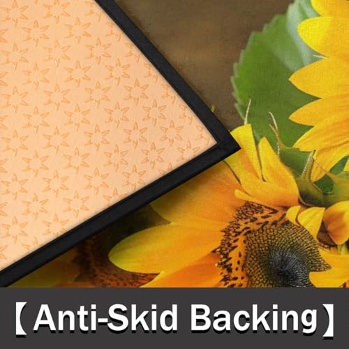 Image of cfpolar Half Round Door Mat Wood Sunflower Flower Floral Non-Slip Semi Circle Area Rug Washable Half Moon Hearth Rugs for Indoor Outdoor Bathroom Kitchen Patio Runner Mat Laundry Room Home Decoration