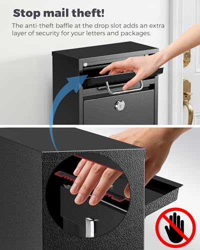Image of LAND.VOI Mailbox for Outside Wall Mount, Heavy Duty Rustproof, Anti-Theft Locking Mailbox with 4 Keys, Weatherproof for Residential & Apartment, 12.2 inchx9.5 inchx4.7 inch, Black, Small