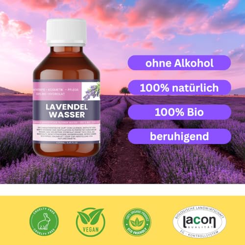 Bio-Lavendelwasser 250 ml – 100% Reines Lavendelhydrolat für Haut, Haare & Aromatherapie - Lavendula angustifolia Flower Water - Zertifiziert - naturrein - Nakobe