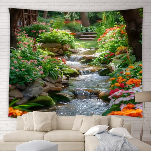 YSATNSFT Forest Waterfall Tapestry Green Jungle Nature Garden Flower Rainforest Natural Scenery Landscape Home Decor Tapestries Wall Blanket For Bedroom Living Room Dorm(59.1 x 51 inches)