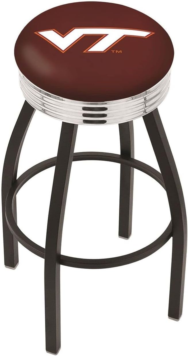 L8B3C Virginia Tech 30" Swivel Bar Stool with a Black Wrinkle and Chrome Finish