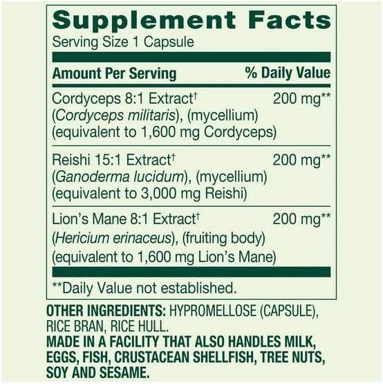 Miniatura 2 de H4U Spring Valley Mushroom Complex Dietary Supplement Vegetarian Capsules for Heart Health, 6,200 mg, 30 Count