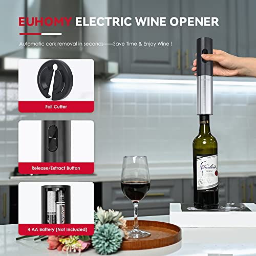 Euhomy 4-In-1 Electric Wine Opener Gift Box With Foil Cutter, Cordless Electric Wine Bottle Opener Battery Powered, Salt Pepper Grinder, Handheld Milk Frother Kitchen Tool Set. #TOP1