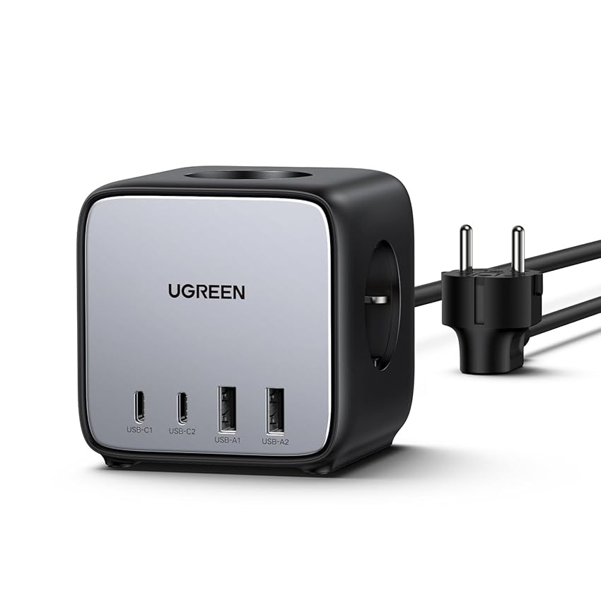 Immagine del prodotto UGREEN Nexode DigiNest Caricatore GaN 65W, Ciabatta Multiprese con 2 x USB C & 2 x USB e 3 x AC Porte Compatibile con MacBook PRO, iPhone 15, Galaxy S23 Ultra, iPad PRO con Cavo USB C 1,8m