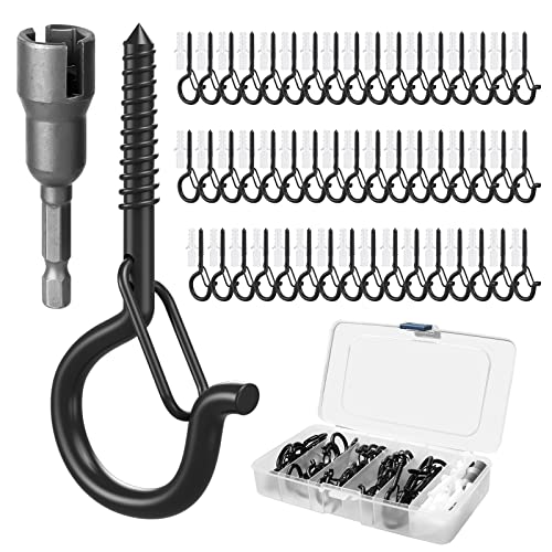 GIPTIME 50 Set Q-Hanger Hooks for Outdoor String Lights, Ceiling Hook Screw Christmas Rope Light Clips, Fairy Lights Plants Wind Chimes Hanging Safety Buckle Design, Include Wing Nut Driver