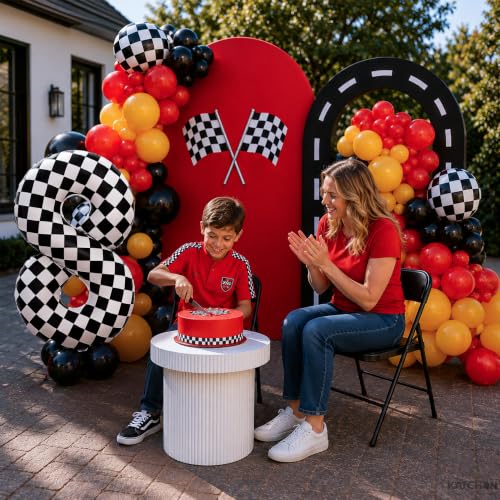 Image of KatchOn Checkered Number 8 Balloon for Birthday Decorations - 40 Inch