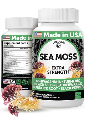 Seamoss Secrets: Answer the Siren Call of Health Lunakai USA Made Irish Sea Moss Capsules with Black Seed Oil, Ash...