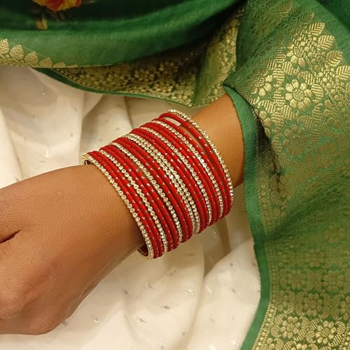 Efulgenz Indian Bangles Set - Wedding Bangles with Rhinestone CZ Plain Metal Bracelet for Women4