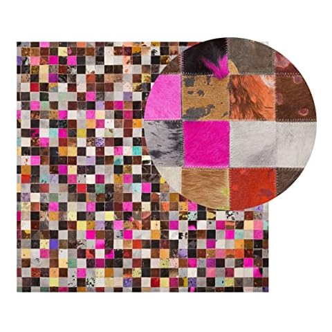 Beliani Alfombra de Piel Natural Multicolor Patchwork 200 x 200 cm Enne Cover