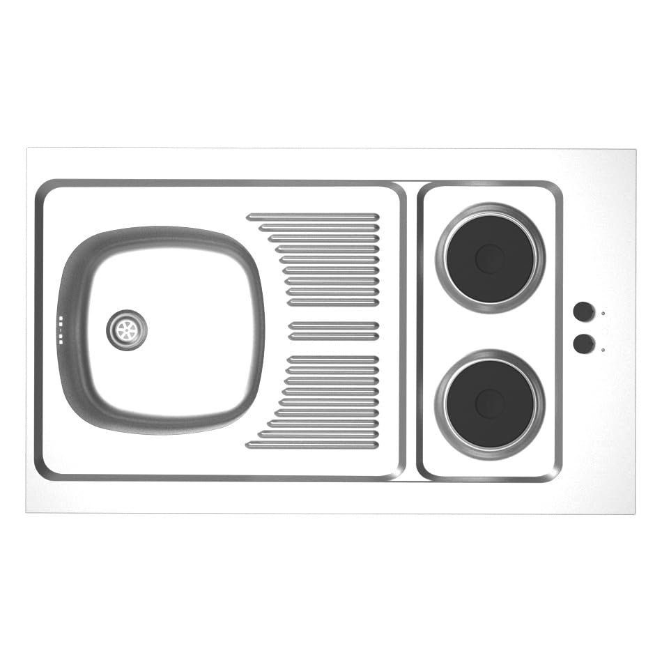 Recouvrement inox à poser sur cuisinette 1 cuve + 1 égouttoir + 2 feux électriques 100x60