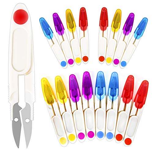 PROLOSO 20 Pcs U-scissors Thread Clippers for Sewing Thread Snips with Cover Thrimming Nippers Stitch Sewing Yarn Cutter
