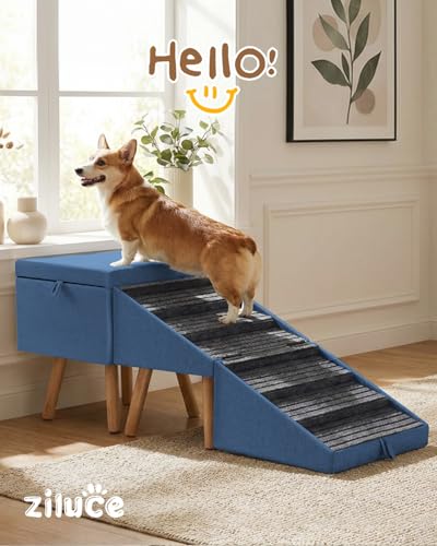 Image of Dog Ramp for Bed & Couch, Dog Stairs 21.06 inches High for Large /Medium /Small Doggie, Foldable 2 in 1 Wooden Pet Steps for Puppy Older and Injured Dogs, Split Ottoman Design, No-Slip Surface