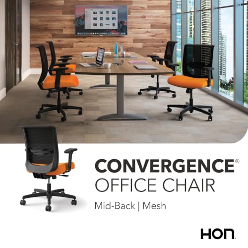Image of HON Convergence Ergonomic Office Chair with Mesh Back, Adjustable Arms, Lumbar Support, Synchro‑Tilt Desk Chair with Wheels for Home Office or Computer Use, Black Frame, Apricot