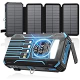 SOARAISE Solar Charger Power Bank - 48000mAh Wireless Portable Charger Built-in 4 Cables and 4 Solar Panels, PD QC 3.0 Fast Charging USB C Battery Pack with Flashlight for Camping Travel (Blue)