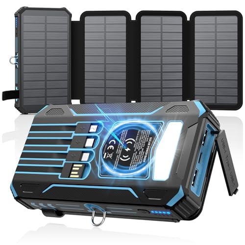 SOARAISE Solar Charger Power Bank - 48000mAh Wireless Portable Charger Built-in 4 Cables and 4 Solar...