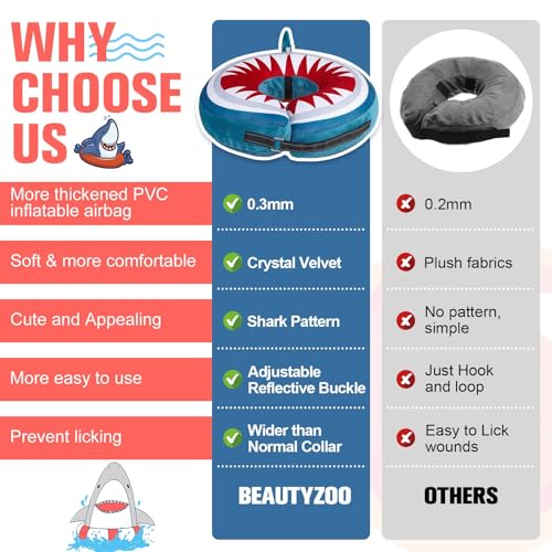 Image of BEAUTYZOO Dog Cone Alternative After Surgery for Large Medium Small Dogs, Soft Inflatable Cone Collar for Dogs Cats, Pet Neck Donut E Collar Dog Recovery Collars to Stop Licking, Shark Blue, L