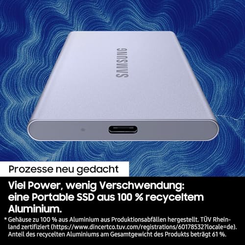 Samsung Portable SSD T7 Resurrected 2 TB, Externe Festplatte, USB 3.2 Gen.2 Highspeed Speicher, Externe SSD für iPhone 17, Mac, PC, Android-Geräte & Gaming-Konsolen, Metallic-Silber, MU-PD2T0G/WW