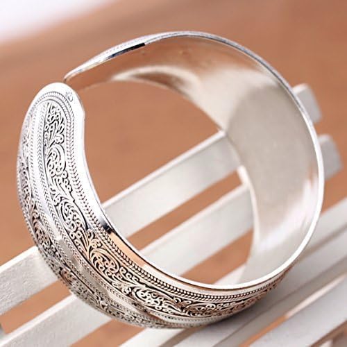 1Pc Silver Tibeten Carved Bracelets,Spiral Flower Connecting Branches Pattern Elephant Turtle,Wide Grooved Band Open Cuff Bracelet Bangle Size Jewelry for Adult Gift adjustable Women's Cuff Bracelets - Image 8