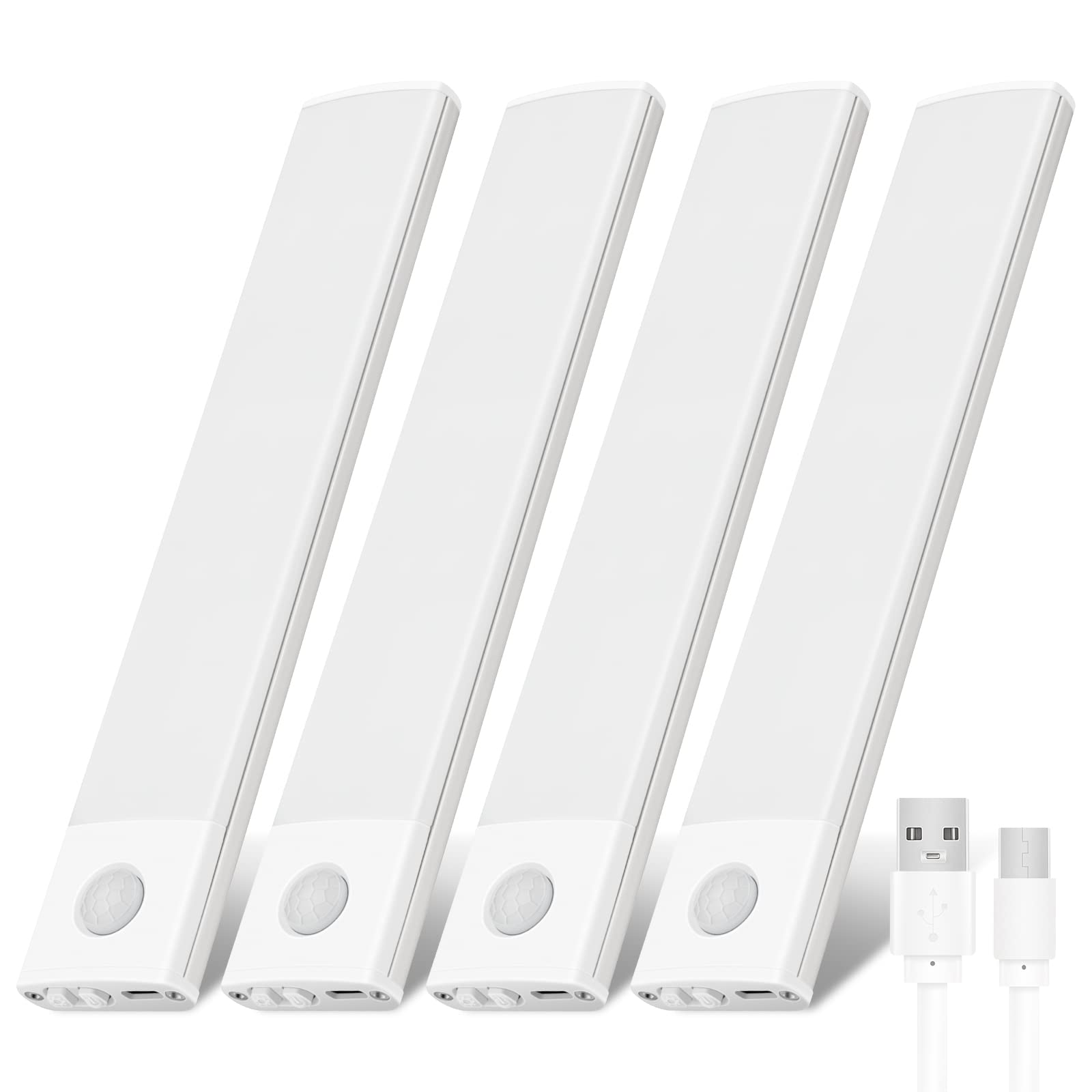 Motion Sensor Under Cabinet Lights 40 LED USB Rechargeable Battery Operated LED Closet Light, Wireless Magnetic Dimmable Under Cabinet Lighting for Wardrobe,Closets,Cabinet,Cupboard 4 Pack
