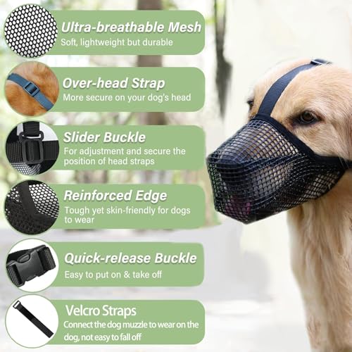 Maulkorb für große Hunde, Maulkorb mittlere Hunde mit Klettverschluss, Atmungsaktive Haustier Maske Hundetraining für Kleine Mittlere große (Schwarz, M)